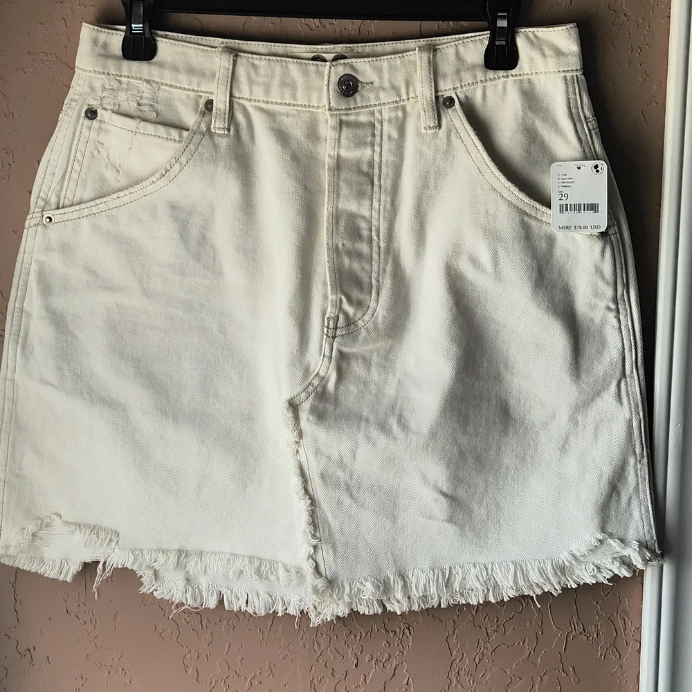 NWT We the Free by Free People Bailey Denim Skirt Size 29 Deco White